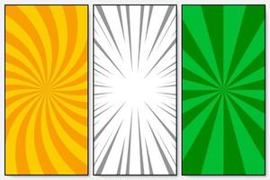conjunto de raios laranja, verdes, brancos e fundo em espiral pop art retro ilustração vetorial desenho kitsch vetor