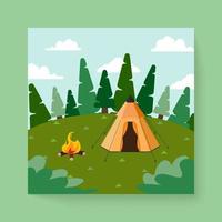 cena de viagem com acampamento na floresta natural em vetor de verão