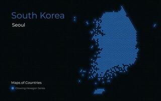 criativo vetor mapa do sul Coréia. brilhando azul. político mapa. Seul. capital. mundo países vetor mapas Series. brilhando hexágono conjunto azul