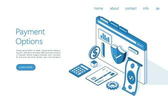 aterrissagem página modelo Forma de pagamento opções do crédito cartão e moeda conceito ilustração. isométrico vetor. vetor