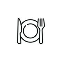 restaurante linha ícone isolado em branco fundo. garfo, faca, e prato ícone vetor