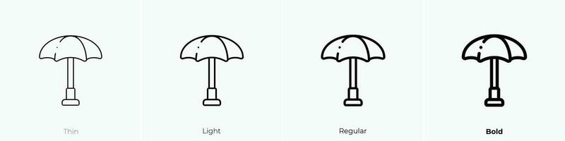Sol guarda-chuva ícone. afinar, luz, regular e negrito estilo Projeto isolado em branco fundo vetor