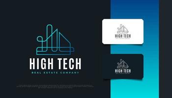 design de logotipo de casa futurista azul com estilo de linha. construção, arquitetura ou design de logotipo de construção vetor