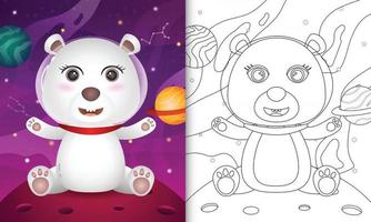 livro de colorir para crianças com um urso polar fofo na galáxia espacial vetor