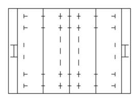 rúgbi Esportes campo marcações linhas. esboço rúgbi Parque infantil topo visualizar. Esportes terra para ativo lazer. vetor
