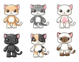 pacote de coleção isolada de personagens de desenhos animados de gatos adoráveis vetor