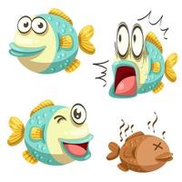 pacote de ilustração de vetor plana de personagens de desenhos animados de emoção de peixes isolados