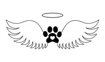 cães batem as patas com asas de anjo, auréola e coração dentro. conceito de memorial do animal de estimação. design gráfico para impressão e corte para tatuagem, camiseta, quadro de memória, lápide vetor