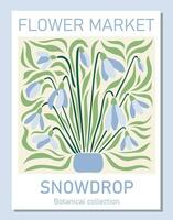 na moda botânico parede arte do snowdrop. flor mercado poster conceito modelo perfeito para cartões postais, parede arte, bandeira vetor