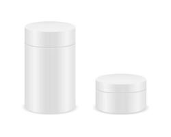 caixas de cilindro brancas isoladas no fundo branco. maquete de pacote de papelão de tubo para design de produto. recipientes vazios para presentes, comida, chá, café vetor