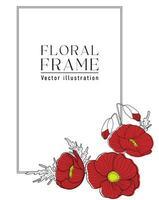 romântico vertical retângulo quadro, Armação com vermelho papoulas. floral Projeto para rótulos, branding o negócio identidade, Casamento convite. vetor