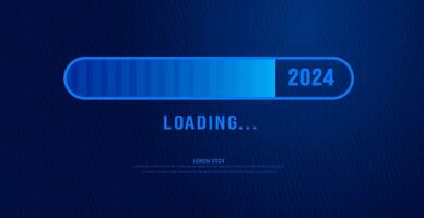 2024 Carregando Barra progresso digital tecnologia Sombrio azul fundo. feliz Novo ano 2024 Carregando bar. começar objetivo plano e estratégia. 2023 para 2024 Carregando o negócio rede bandeira. vetor ilustração.