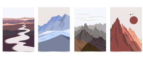 coleção de fundo de paisagem natural definido com montanha, lago, céu. que use para vertical digital e imprimível tamanho A4 a5 vetor