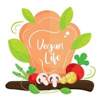 colori vegano estilo de vida poster com legumes e chefe de cozinha chapéu vetor ilustração