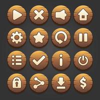 conjunto de ícones para elementos de jogo isométricos, ilustração vetorial colorida e isolada de botões de jogo de círculo de madeira para o conceito de jogo plano abstrato vetor