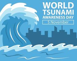 ilustração vetor gráfico do tsunami ondas, mostrando a silhueta do arranha-céus, perfeito para internacional dia, comemoro, cumprimento cartão, etc.