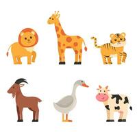 pacote de ilustração plana de personagens de desenhos animados de animais fofos isolados vetor