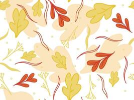 outono desatado padrão, folhas, cair, vetor, plano, laranja, vermelho, amarelo vetor