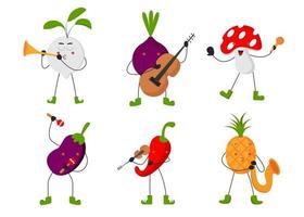 conjunto de frutas e vegetais em vetor plana de personagens de desenhos animados
