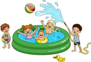 fofa crianças desenho animado jogando dentro água parque vetor