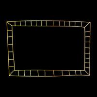 rabisco mão desenhado dourado quadro, Armação isolado em Preto fundo. quadrado quadro, Armação para fotos e pinturas, minimalista linha arte ilustração. vetor