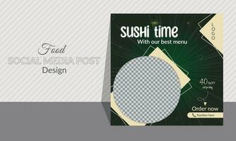 Sushi social meios de comunicação postar Projeto. frutos do mar e Sushi Projeto para restaurante e hotéis. saudável e delicioso Sushi anúncio, desconto oferecer. limpar, editável. único geométrico formas e layout. vetor