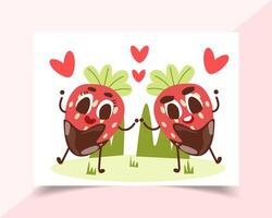 cartão romântico com dois vegetais. ilustração em vetor de lindo casal amoroso. cartão sobre amizade e amor. cartão de dia dos namorados, cartaz ou modelo de impressão.