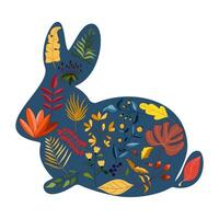 coelhos personagem Projeto com lindo Flor flores para primavera, Páscoa. outono festival ou chinês Novo ano 2023, ano do a Coelho zodíaco placa. vetor ilustração.