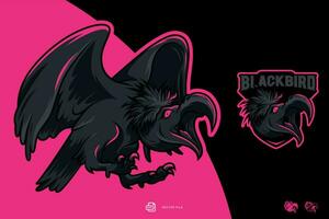 vetor Preto pássaro abutre mascote logotipo jogos para esporte e esport equipe ilustração