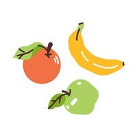 composição do frutas. verde maçã, banana e laranja. plano moderno vetor ilustração.