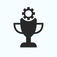engrenagem campeonato troféu logotipo Projeto conceito com engrenagem e troféu ícone vetor