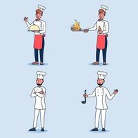 conjunto de um chef personagem vestindo uniforme de chef e ação de chapéu em várias poses vetor