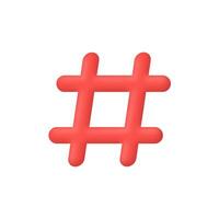 Ilustração em vetor 3D hashtag realista símbolo.