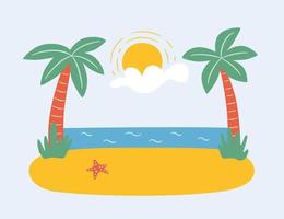 palmeiras na praia à beira-mar. paraíso de verão nos trópicos. ilustração vetorial desenhada à mão vetor