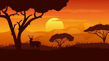 vetor ilustração do savana animais selvagens. savana panorama para fundo, papel de parede, ou aterrissagem página. panorama natureza ilustração com cor gradiente estilo. veado dentro a africano animais selvagens