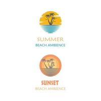 verão, praia, costa, ilha, mar, oceano, pássaros e, verão, raios solares, logo design, inspiração vetor