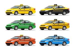 conjunto de ilustração vetorial de transporte de serviço de táxi colorido vetor