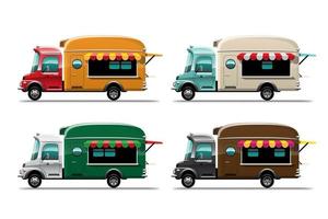 conjunto de food truck de comida de rua e transporte de entrega de fastfood vetor