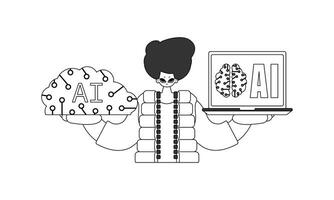 ele detém a ai mod dentro mãos, vetor dentro linear Formato