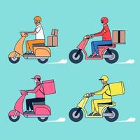 grandes ícones de vetor de veículo de entrega isolados, ilustrações planas de entrega de motocicleta, conceito de transporte comercial logístico.