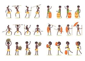 pacote de caracteres da tribo africana 6 definido com 24 gestos. vetor