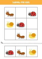 jogo de sudoku para crianças com insetos bonitos dos desenhos animados. vetor