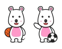 rato fofo jogando basquete e futebol cartoon icon ilustração vetorial vetor