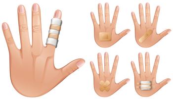 Dedos e mãos envolvidos com bandagens