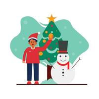 Natal celebração com boneco de neve e Natal árvore vetor