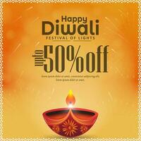 diwali celebração Projeto com grande óleo lâmpadas e estourando fogos de artifício fundos. vetor