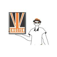 masculino Inglês professor. a conceito do Aprendendo inglês. linha arte estilo. isolado, vetor ilustração.
