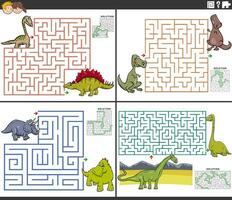 Labirinto Atividades conjunto com desenho animado dinossauros pré-histórico animais vetor