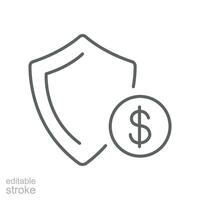 garantia financeiro proteger ícone. dinheiro seguro com dólar escudo. moeda riqueza distintivo. poupança e investimento segurança Cuidado. editável acidente vascular encefálico vetor ilustração. Projeto em branco fundo. eps 10