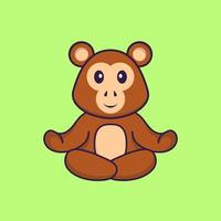 macaco bonito está meditando ou fazendo ioga. conceito de desenho animado animal isolado. pode ser usado para t-shirt, cartão de felicitações, cartão de convite ou mascote. estilo cartoon plana vetor